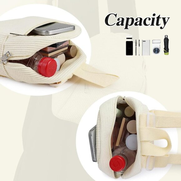 Corduroy Mini Backpack Womens Small Travel Shopping Purse Black - Picture 4 of 7